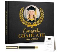 Lanpn Libro de Firmas para Graduación, Class of 2026 Graduation Guest Book con Letrero Mesa Bolígrafo, Libro Visitas Recuerdo Fiesta de Fin de Estudios para Universidad, 140 Páginas, Negro, Inglés