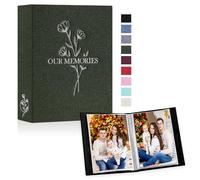 Lanpn Lino Pequeño Album de Fotos 10x15 50 2 Paquetes, OUR MEMORIES Tapa Dura Mini Album para Photos Bolsillos Carga Superior Verticales Verde