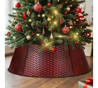 Lanpn Metal Collar Árbol de Navidad 50cm, Albero Natale Decorativo Christmas Tree Collar para Pequeño Mini S Árboles Artificiales Interior Exterior - Decoración Navideña (Rojo, Tejido Horizontal)