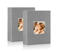 Lanpn Pequeño Album de Fotos 13x18 50 2 Paquetes, Mini Lino Album para Photos Bolsillos Carga Superior Verticales 13 x 18 cm Gris