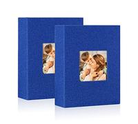 Lanpn Pequeño Album de Fotos 13x18 50 2 Paquetes, Mini Lino Album para Photos Bolsillos Carga Superior Verticales 13 x 18 cm Azul