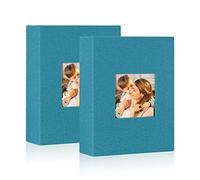 Lanpn Pequeño Album de Fotos 13x18 50 2 Paquetes, Mini Lino Album para Photos Bolsillos Carga Superior Verticales 13 x 18 cm Verde