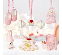 Lanpn Primer Adorno Navideño para Bebé, 2025 Decoraciones Árbol de Navidad, 6Pzas Adorables Recuerdos Navideña Colgar, Set de Regalo para Bebe Niña, Colgantes con Recién Nacida Nombre DIY, Rosa