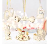 Lanpn Primer Adorno Navideño para Bebé, 2025 Decoraciones Árbol de Navidad, 6Pzas Adorables Recuerdos Navideña Colgar, Set de Regalo para Niño Niña, Colgantes con Recién Nacida Nombre DIY, Beige