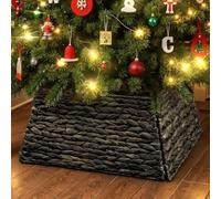 Lanpn Rattan Collar Árbol de Navidad 43cm, Cuadrado Mimbre Decorativo Falda Arbol Navidad Christmas Tree Collar para Pequeño Mini Árboles Artificiales Interior - Decoración Navideña (Café)