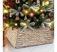 Lanpn Rattan Collar Árbol de Navidad 43cm, Cuadrado Mimbre Decorativo Falda Arbol Navidad Christmas Tree Collar para Pequeño Mini Árboles Artificiales Interior - Decoración Navideña (Blanco)