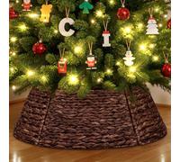 Lanpn Rattan Collar Árbol de Navidad 61cm, Redondo Mimbre Decorativo Falda Arbol Navidad Christmas Tree Collar para Pequeño Mini Árboles Artificiales Interior - Decoración Navideña (Marrón)