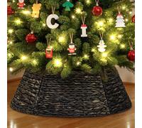 Lanpn Rattan Collar Árbol de Navidad 61cm, Redondo Mimbre Decorativo Falda Arbol Navidad Christmas Tree Collar para Pequeño Mini Árboles Artificiales Interior - Decoración Navideña (Café)