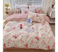 Lanqinglv Bettwäsche 200x200 Mädchen Rosa mit Schleifen Kinder Bettwäsche aus Microfaser,Rosa Weiß Herzen ÖKO-TEX Bettwäsche Set - Wende Bettbezug mit Reißverschluss und 2 Kissenbezug 80x80 cm