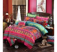 Lanqinglv Bohemian Juego de cama de 3 piezas, Sábanas Ropa Cama Boho Indio Mandala con Cremallera, Funda Edredón y Almohada 80 x 80 cm, Microfibra, Mjh, 155x220cm+80x80cm*1