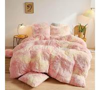 Lanqinglv - Funda de edredón de 140 x 200 cm, Color Rosa y Amarillo, Franela para Invierno, cálido, Mullido, con Cierre y 1 Funda de Almohada de 65 x 65 cm