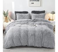 Lanqinglv - Funda de edredón de 220 x 240 cm, Color Gris Claro, Franela, Invierno, cálido, Mullido, 2 Fundas de Almohada de 65 x 65 cm