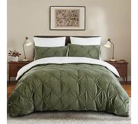 Lanqinglv - Funda nórdica de 140 x 200 cm, franela polar Sherpa invierno cálido y esponjoso, juego de cama de 1 persona, color verde y blanco, reversible, diseño de Pintuck para niña, adolescente,