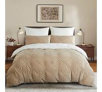 Lanqinglv - Funda nórdica de 140 x 200 cm, franela polar Sherpa invierno cálido y esponjoso, juego de cama de 1 persona, color caqui, beige, blanco, reversible, Pintuck niña, adolescente, ropa de cama
