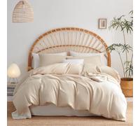Lanqinglv Juego de Funda de edredón para Cama Doble, Color Beige, Juego de Ropa de Cama de Microfibra Ultra Suave, Funda de edredón de 200 x 200 cm con Cierre de Cremallera y 2 Fundas de Almohada de