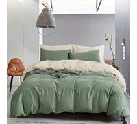 Lanqinglv Juego de Funda de edredón para Cama Doble, Color Verde Salvia y Albaricoque, Reversible, de Microfibra, 200 x 200 cm, con Cierre de Cremallera y 2 Fundas de Almohada de 50 x 75 cm