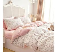 Lanqinglv Juego de ropa de cama de 135 x 200 cm, 4 piezas, color rosa y blanco, diseño de hojas, flores, plantas, reversible, juego de ropa de cama de microfibra Renforce, 2 fundas nórdicas con