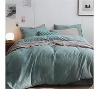 Lanqinglv Juego de ropa de cama de 135 x 200 cm, diseño de gofre azul aciano, bordado a mano, diseño geométrico, reversible, juego de cama de microfibra, funda nórdica y 1 funda de almohada de 80 x 80