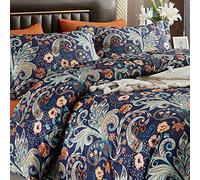 Lanqinglv Juego de ropa de cama de 155 x 220 cm, bohemio, gris, multicolor, de cachemira indio, mandala, reversible, microfibra, funda nórdica con cremallera y 1 funda de almohada de 80 x 80 cm