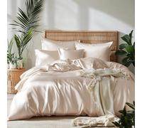 Lanqinglv Juego de ropa de cama de 155 x 220 cm de 100 % bambú Lyocell, de satén Mako, refrescante con cremallera, certificado Öko-Tex, funda nórdica de lujo lisa de 155 x 220 cm y 1 funda de almohada