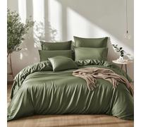 Lanqinglv Juego de ropa de cama de 200 x 220 cm de 100 % bambú Lyocell, color verde mako satén, refrescante con cremallera, certificado Öko-Tex, funda nórdica de lujo lisa de 200 x 220 cm y 2 fundas