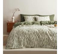 Lanqinglv Juego de ropa de cama de 200 x 220 cm, diseño de hojas verdes, flores, plantas, reversible, multicolor, microfibra, funda nórdica con cremallera y 2 fundas de almohada de 80 x 80 cm