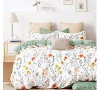 Lanqinglv Juego de ropa de cama de 220 x 240 cm, diseño de hojas y flores, multicolor de microfibra, funda nórdica con cremallera y 2 fundas de almohada de 80 x 80 cm