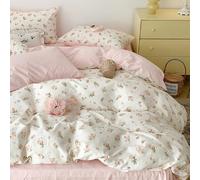 Lanqinglv Juego de ropa de cama de 220 x 240 cm, reversible, diseño de flores, color rosa y blanco, para alérgicos, funda nórdica con cremallera Öko-Tex y 2 fundas de almohada de 80 x 80 cm