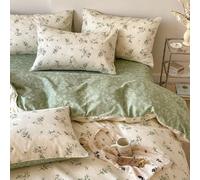 Lanqinglv Juego de ropa de cama de algodón de 200 x 200 cm, diseño floral, color beige y verde, ropa de cama reversible con certificado Öko-Tex Renforce, funda nórdica con cremallera y 2 fundas de
