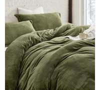 Lanqinglv Juego de ropa de cama de felpa, 220 x 240 cm, franela de coral, cálida y mullida, color verde oliva y verde, ropa de cama de invierno con tacto de cachemira con cremallera y 2 fundas de