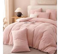 Lanqinglv Juego de ropa de cama de felpa de 155 x 220 cm, forro polar teddy, color rosa, tacto de cachemira, ropa de cama de invierno cálida con certificado Öko-Tex, funda nórdica termo reversible y 1