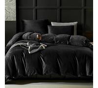 Lanqinglv Juego de ropa de cama de felpa de franela de 220 x 240 cm, color negro, con tacto de cachemira, con certificado Öko-Tex y 2 fundas de almohada de 80 x 80 cm