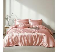 Lanqinglv - Juego de Ropa de Cama de Satén, Cubre Cama 135 x 200 cm, Simulación de Seda, 2 Piezas, Lila, Funda Nórdica con Funda de Almohada de 50 x 75 cm, Microfibra, Rosa., 135x200cm+80x80cm*1