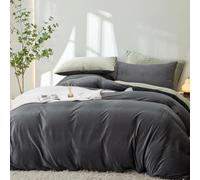 Lanqinglv Juego de Ropa de Cama mullida de 135 x 200 cm, Color Verde y Gris, de Franela de Invierno, Reversible, cálida Funda nórdica con Cremallera y 1 Funda de Almohada de 80 x 80 cm