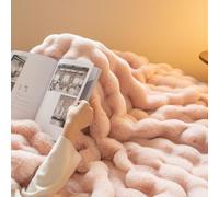 Lanqinglv Manta mullida de pelo sintético de conejo, 130x150 cm, rosa, manta gruesa de franela para sala, manta para sofá, manta cálida para sofá, cama, manta para sofá, manta para dormitorio, oficina