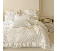 Lanqinglv Romántico juego de ropa de cama de 155 x 220 cm, color blanco con volantes, de microfibra Öko-Tex, 1 funda nórdica de 155 x 220 cm y 1 funda de almohada de 80 x 80 cm con cremallera