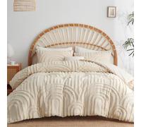 Lanqinglv Ropa de cama beige de 220 x 240 cm, diseño bohemio, exquisito, hecho a mano, bordado, geométrico, elegante, con mechones, vintage, funda nórdica doble con cremallera y 2 fundas de almohada