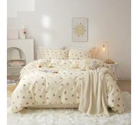 Lanqinglv Ropa de cama de 135 x 200 cm, diseño de fresas y niñas, de microfibra, color crema y rosa, con certificado Öko-Tex - Funda nórdica con cremallera y 1 funda de almohada de 80 x 80 cm