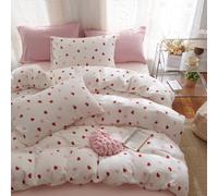 Lanqinglv Ropa de cama de 135 x 200 cm para niña, color blanco, rosa y rojo, con corazones, microfibra, funda nórdica con cremallera y 1 funda de almohada de 80 x 80 cm, certificado ÖkoTex y apto para