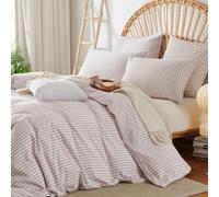 Lanqinglv Ropa de cama de 200 x 220 cm, algodón a rayas, color lila y blanco, 100 % algodón reforzado con cremallera, ropa de cama Öko-Tex adecuada para alérgicos, 1 funda nórdica y 2 fundas de