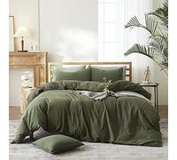 Lanqinglv Ropa de cama de 220 x 240 cm, algodón, color verde oliva, suave, juego de ropa de cama - 1 funda nórdica + 2 fundas de almohada de 80 x 80 cm con cremallera