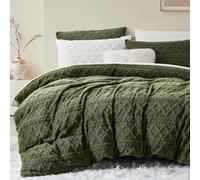 Lanqinglv Ropa de cama de felpa de 135 x 200 cm, color verde, forro polar, franela mullida, ropa de cama de invierno Sherpa, cálido tacto de cachemira, funda nórdica acogedora con cremallera y 1 funda