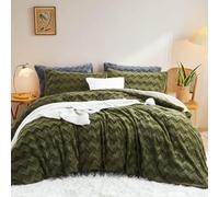 Lanqinglv Ropa de Cama de Felpa de 135 x 200 cm, Color Verde, Pelo sintético Mullido, Ropa de Cama de Invierno, cálida y acogedora, Franela de Forro Polar, Funda nórdica con Cremallera y 1 Funda de