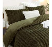 Lanqinglv Ropa de cama de felpa de 220 x 240 cm, color verde oscuro, mullida, de pelo largo, de invierno, cálida y acogedora, franela polar, tacto de cachemira, funda nórdica con cremallera y 2 fundas