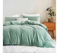 Lanqinglv Ropa de cama de franela de forro polar, 135 x 200 cm, color verde claro y verde claro, de felpa, mullida, ropa de cama de invierno, cálida funda nórdica con cremallera y funda de almohada de