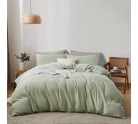Lanqinglv Ropa de cama doble de muselina 220x240 cm, algodón y lino, certificado Öko-Tex, color verde regaliz con cremallera, funda nórdica y 2 fundas de almohada 80x80 cm