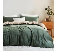 Lanqinglv Ropa de Cama mullida de 135 x 200 cm, Color Verde y Beis, para Invierno, de Felpa, de Franela Reversible, con Tacto de Cachemira, Funda nórdica con Cremallera y 1 Funda de Almohada de 80 x