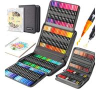 LANRENWENG 120 bolígrafos de doble punta de colores - rotuladores de acuarela y resaltadores con bolsa de lona para libros de colorear para adultos, dibujo, bocetos, diarios de caligrafía