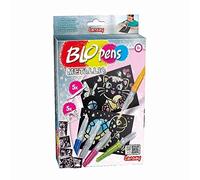 Lansay - BLOPENS - Metallic - Kit creativo de dibujos y colorear para niños desde 5 años - Set completo con rotuladores de soplar, plantillas y hojas - Efecto metalizado - Ocio creativo