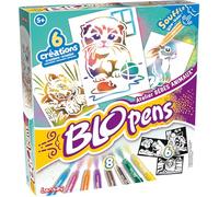 Lansay - BLOPENS Atelier Bebés Animales | Kit Creativo para Niños Desde 5 Años | 8 Rotuladores Blopens para Soplar con Efecto Aerógrafo, Plantillas Reutilizables | Set de Dibujo y Coloreado